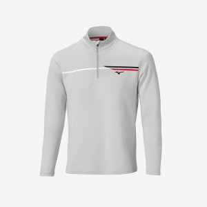 Mizuno BREEZE T STRIPE QUARTER ZIP Hvite | NO_MZN53077