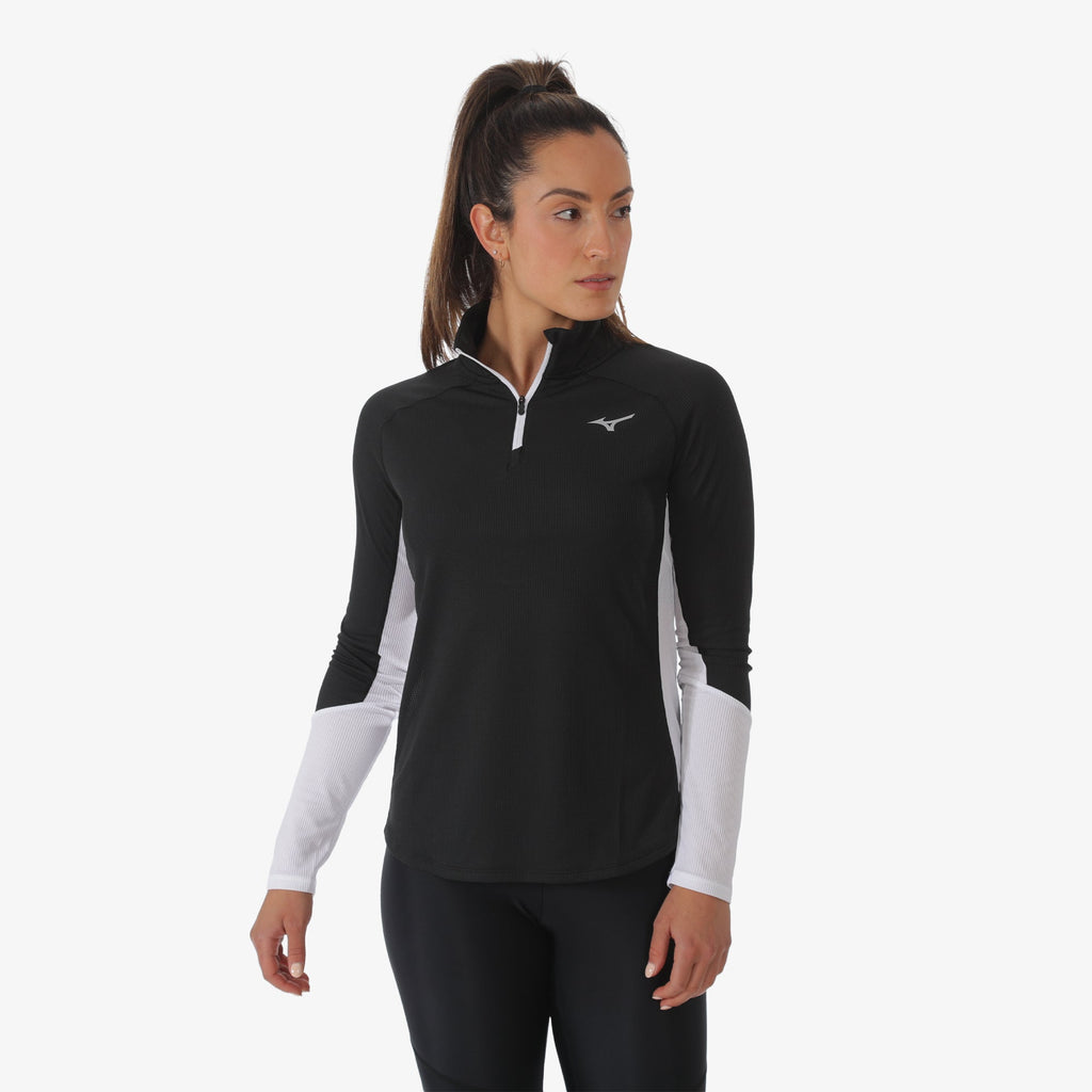 Mizuno DRY AEROFLOW LONG SLEEVE HALF ZIP Svarte | NO_MZN84000